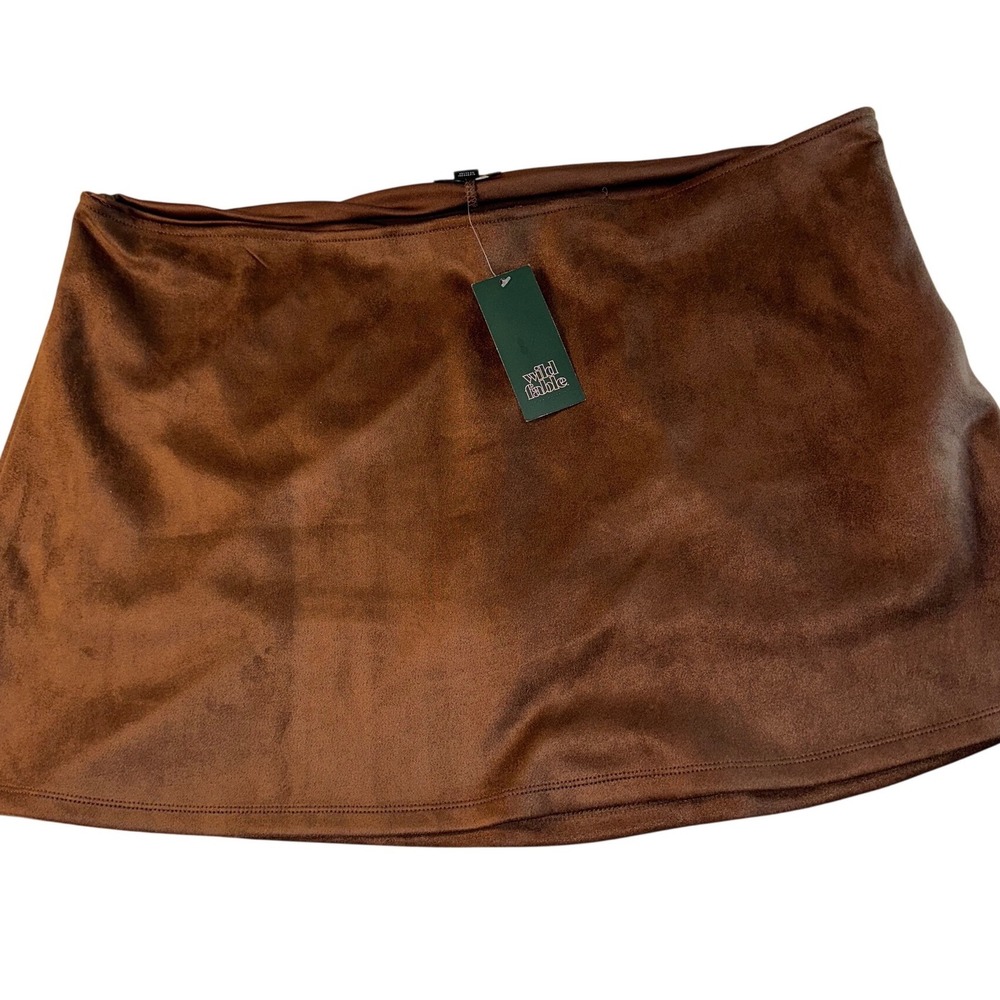 Wild Fable Women XXL Brown Faux Suede Mini Skort Side Slit Back Zip NWT